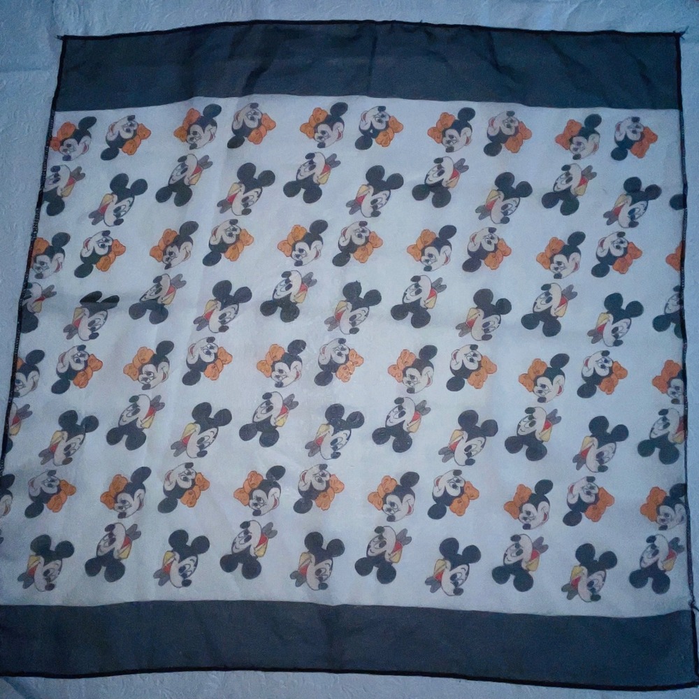 Disney Mickey Minnie Mouse Square Scarf Sheer White Black Red Yellow 19x19